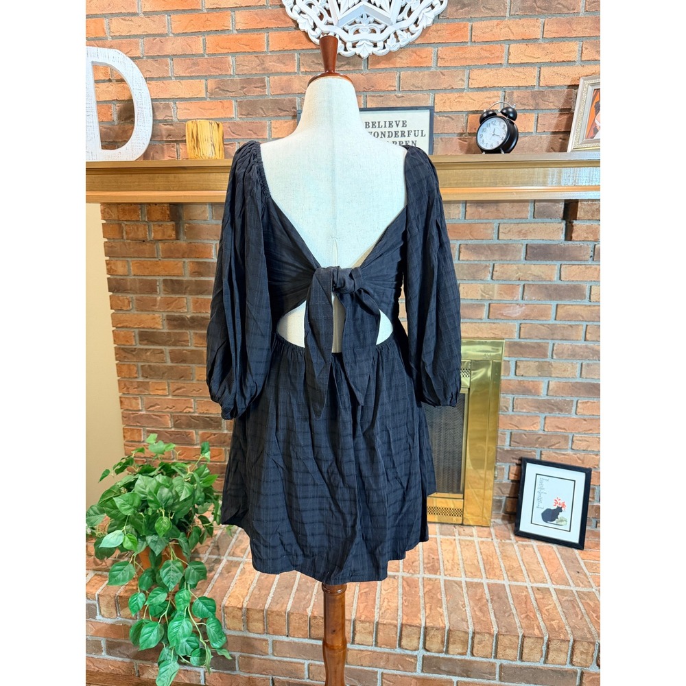 Entro Mini Dress Womens Black Tie Back Balloon Sleeve Textured D17606 Medium